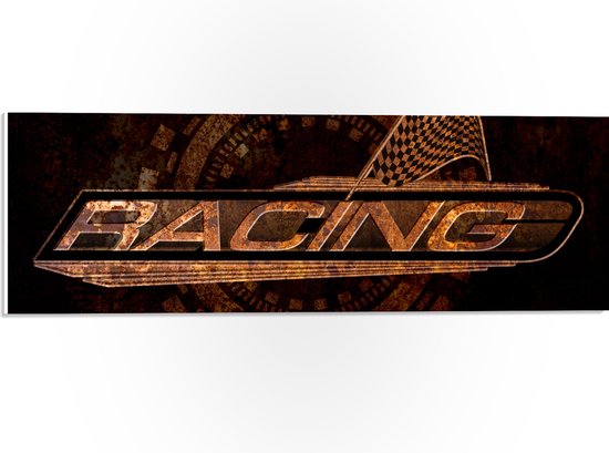PVC Schuimplaat - Logo met ''Racing'' en Race Vlag - 60x20 cm Foto op PVC Schuimplaat (Met Ophangsysteem)