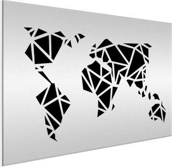 Carte du monde noir et blanc - Art - Artistique - Aluminium 100x50 cm | Carte du monde Décoration murale Aluminium
