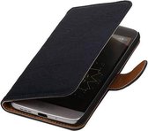 Washed Leer Bookstyle Wallet Case Hoesjes voor LG L Bello D335 Donker Blauw