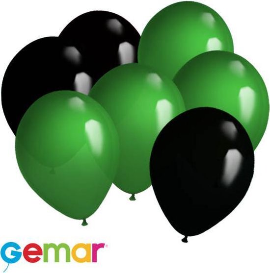 30 ballonnen Groen en Zwart (Ook geschikt voor Helium)