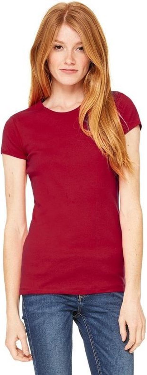 Basic t-shirt donkerrood met ronde hals voor dames - Dameskleding shirtjes  S | bol