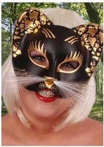 Oog halfmasker kat glitter zwart/goud