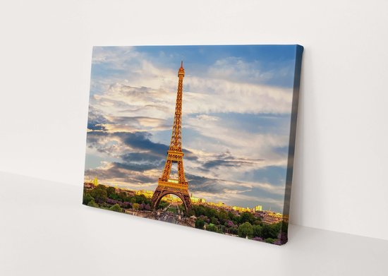 De Eiffeltoren | Parijs | Steden | Canvasdoek | Wanddecoratie | 90CM x 60CM | Schilderij | Foto op canvas