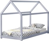 Kinderbed Netstal houten bed huisbed 90x200 cm lichtgrijs