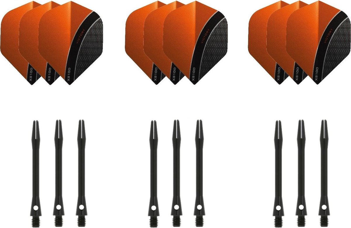 Dragon darts - 3 sets - XS100 Curve - Oranje - Darts flights - plus 3 sets - aluminium - darts shafts - zwart - medium