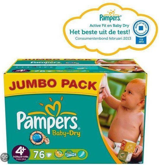 krijgen gunstig Stuiteren Pampers Baby Dry - Luiers Maat 4+ - Jumbo Pack plus 76st | bol.com
