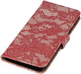Lace Bookstyle Wallet Case Hoesjes Geschikt voor Huawei Ascend G510 Rood