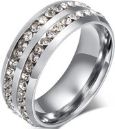 Schitterende Dames ring dubbele rij Zirkonia Ring | Jonline | 17,50 mm. Maat 55