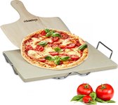 Relaxdays pizzasteen met pizzaschep - 1,5 cm - broodschep hout - pizzaspatel - pizzaplank