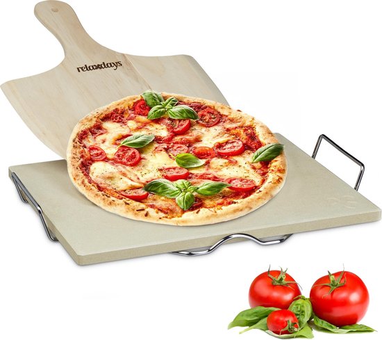 Relaxdays pizzasteen met pizzaschep - 1,5 cm - broodschep hout  - pizzaspatel - pizzaplank - Relaxdays