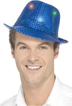 Pailletten hoedje blauw met LED lichtjes