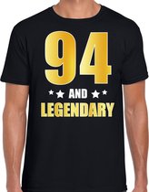 94 and legendary verjaardag cadeau t-shirt / shirt - zwart - gouden en witte letters - voor heren - 94 jaar  / outfit M