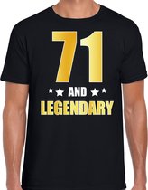 71 and legendary verjaardag cadeau t-shirt / shirt - zwart - gouden en witte letters - voor heren - 71 jaar verjaardag kado shirt / outfit XL