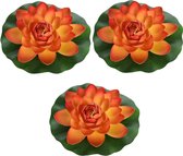 3x Oranje drijvende kunst waterlelie bloemen 18 cm - Tuinaccessoires - Vijverbenodigdheden - Vijverdecoratie - Nep/kunst bloemen/planten - Waterlelies