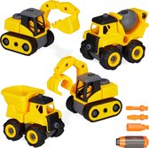 Relaxdays bouwvoertuigen speelgoed - werkvoertuigen - mini graafmachine speelgoedset geel