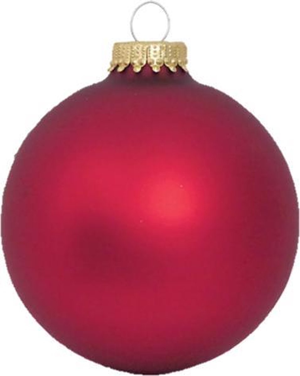 Doosje met 8 Kerstballen 7 cm Mat Rood - met gouden kroontje