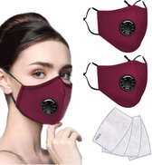 3 stuks Herbruikbare Mondkapje - Valve mondmasker Rood met 6 stuks vervangbaar  filters