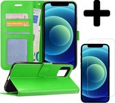 Hoes voor iPhone 12 Pro Max Hoesje Book Case Met Screenprotector Met Dichte Notch - Hoes voor iPhone 12 Pro Max Hoes Wallet Cover Met Screenprotector - Groen