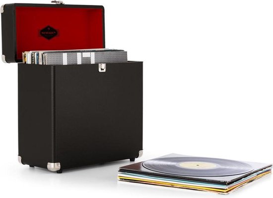 auna Vinylbox TTS6 - Draagbare platenkoffer voor 30 LP's van 30 cm (12") - klapdeksel - retrostijl