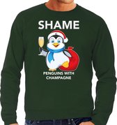Pinguin Kerstsweater / Kersttrui Shame penguins with champagne groen voor heren - Kerstkleding / Christmas outfit XL