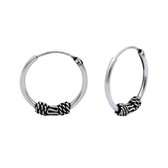 Zilver bali oorringen met ornament 14mm | oorbellen dames zilver | Ear hoops | zilverana | Sterling 925 Silver