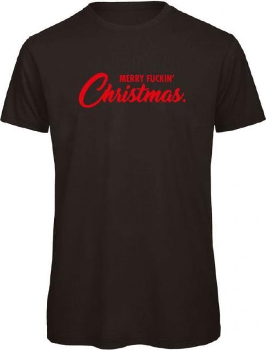 Foute kersttrui t-shirt zwart XXL - Merry fuckin' Christmas - rood glitter - soBAD. | Kerst t-shirt soBAD. | kerst shirts volwassenen | kerst t-shirts volwassenen | Kerst outfit | Foute kerst t-shirts