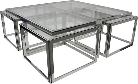 By Kohler Glazen salontafel met zilver metalen onderstel uitschuifbaar naar  5 delen... | bol.com