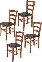 Tommychairs Venice - Eetkamerstoelen - Set van 4 - Licht Walnoot & Moka - Kunstleer & Hout