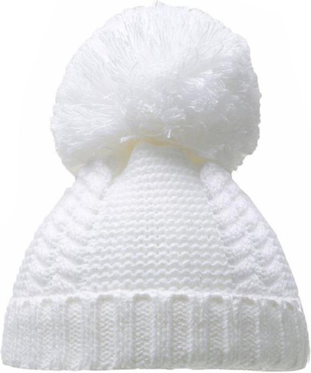 Soft Touch Babymuts Met Pompom Junior Acryl Wit