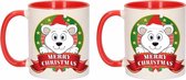 Set van 4x stuks kerst mokken / bekers met ijsbeer print 300 ml