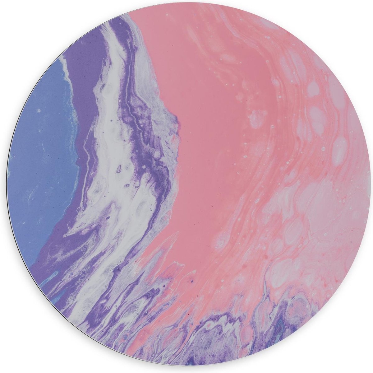 Dibond Wandcirkel - Blauw/Paarse/Roze Verf - 100x100cm Foto op Aluminium Wandcirkel (met ophangsysteem)