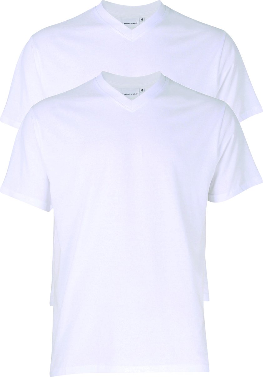 Gotzburg heren T-shirts regular fit V-hals (2-pack) - wit - Maat: 5XL