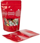 Pochettes debout rouges avec impression boules de Noël 13 x 7,9 x 20,6 cm (25 pièces)