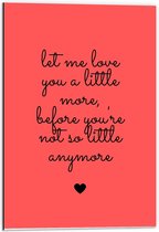 Dibond - Tekst: ''Let Me Love You A Little More Before You're Not So Little Anymore'' zwart/rood - 40x60cm Foto op Aluminium (Wanddecoratie van metaal)