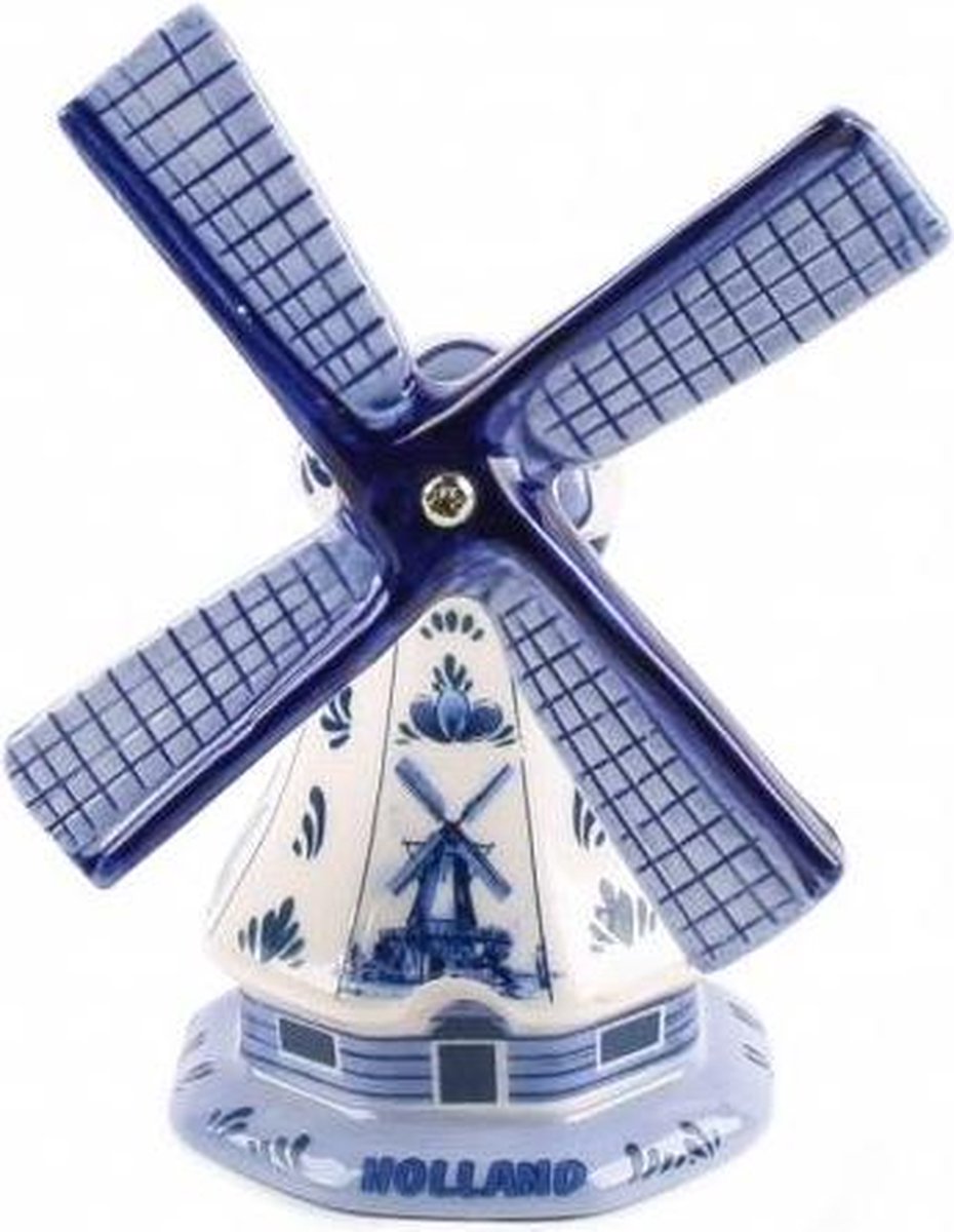 Poldermolen delftsblauw 9 cm Porselein Wieken kunnen draaien