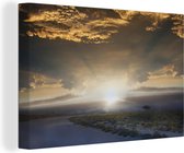 Canvas Schilderij De weg tijdens de zonsopgang in het Nationale Park Etosha - 60x40 cm - Wanddecoratie