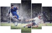 Schilderij Tackle in de regen , voetbal, XXL, 5 luik, 4 maten