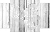 Schilderij LOVE op witte houten planken (print op canvas) 5 luik  Premium print XXL