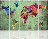 Schilderij Wereldkaart in kleuren, XXL, vijfluik, 4 maten