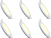 LED Downlight Slim 6 Pack - Inbouw Rond 15W - Warm Wit 2700K - Mat Wit Aluminium - Ø195mm - BSE