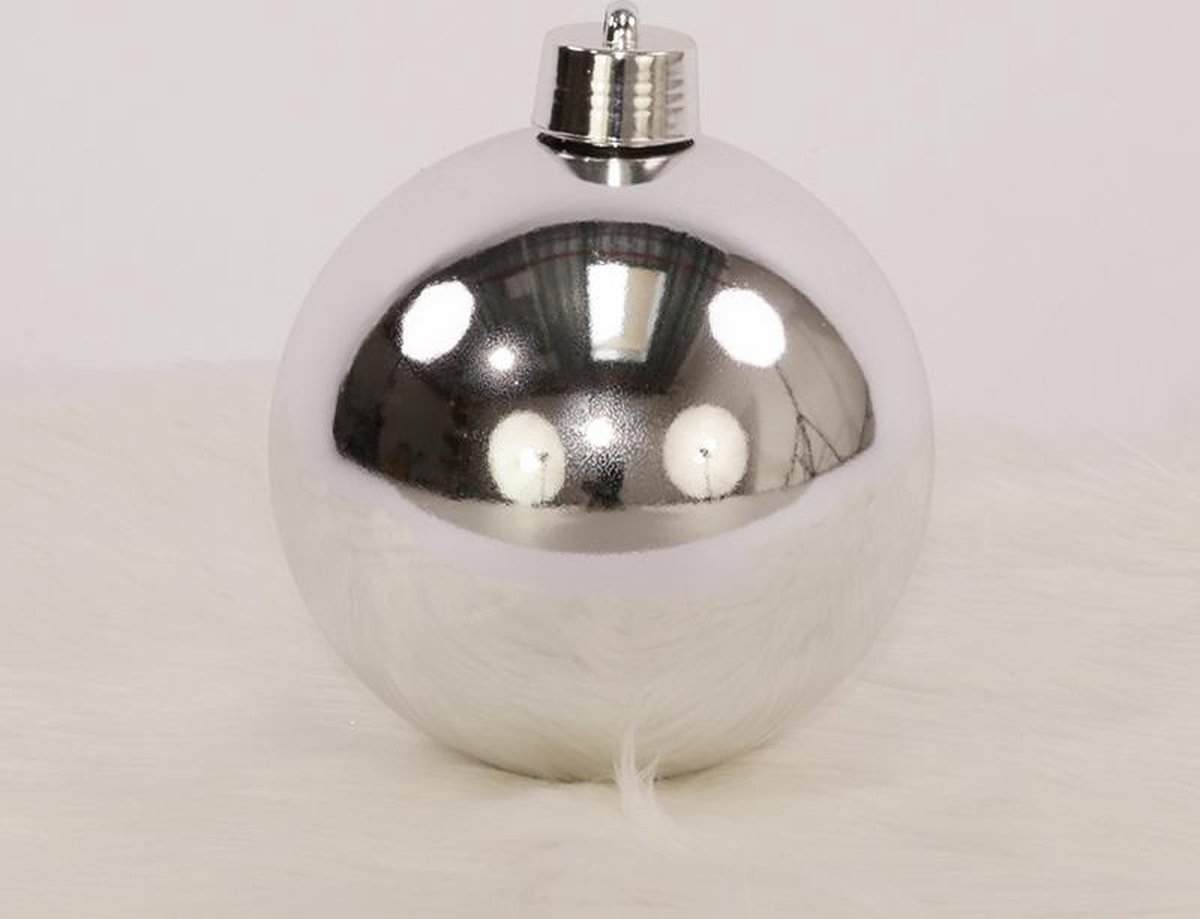 1 Onbreekbare kerstbal in koker diameter 20 cm zilver glanzend