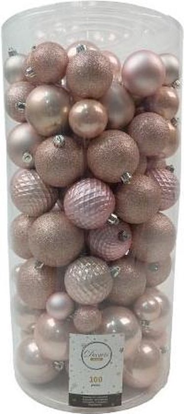 100 Onbreekbare kerstballen in koker mix poeder roze Decoris | bol.com