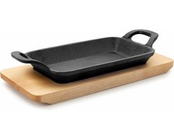 Lacor Bistro Serveerpan - Gietijzer - met houden plankje - Rechthoekig - 10x20cm