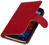 Washed Leer Bookstyle Wallet Case Hoesje - Geschikt voor Samsung Galaxy S5 G900F Roze