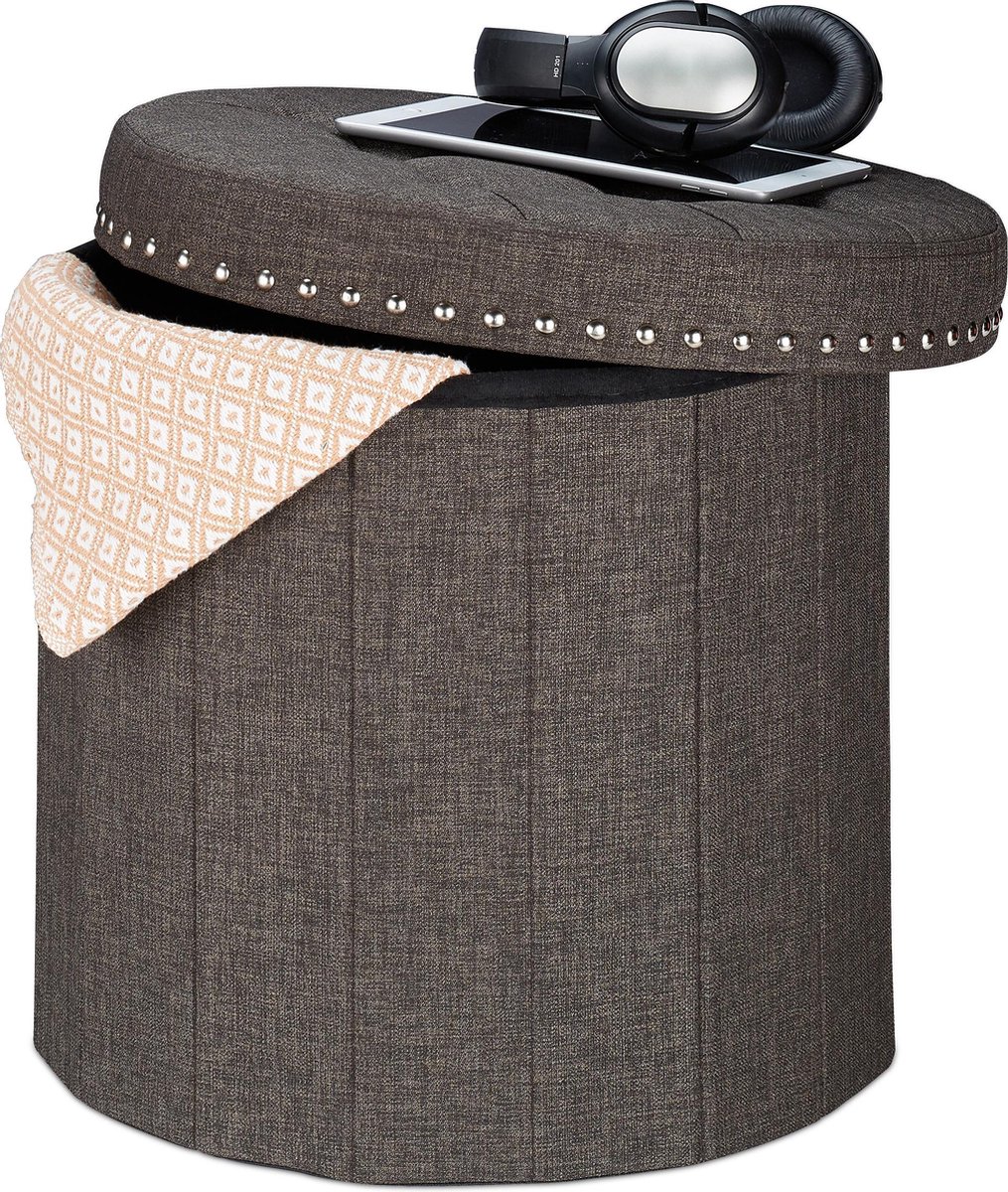 Relaxdays Poef Met Opbergruimte Opvouwbare Hocker Deksel Voetenbankje Slaapkamer 730255758