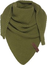 Knit Factory Coco Gebreide Omslagdoek Junior - Kindersjaal - Sjaal meisje - Wintersjaal - Driehoek Sjaal - Stola - Wollen sjaal - Groene sjaal - Mosgroen - 140x60 cm