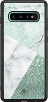 Samsung S10 Plus hoesje glass - Minty marmer collage | Samsung Galaxy S10+ case | Hardcase backcover zwart