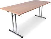 Inklapbare tafel recht | 180x80 | T-frame | Blad: Houtkleur | Frame: Chrome