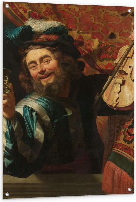 Tuinposter – Oude meesters - Een vrolijke vioolspeler, Gerard van Honthorst, 1623 - 80x120cm Foto op Tuinposter  (wanddecoratie voor buiten en binnen)