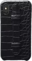Casies Apple iPhone 11 Pro Hoesje Luxe krokodil case met polsband / vingerhouder - Zwart - Hardcase